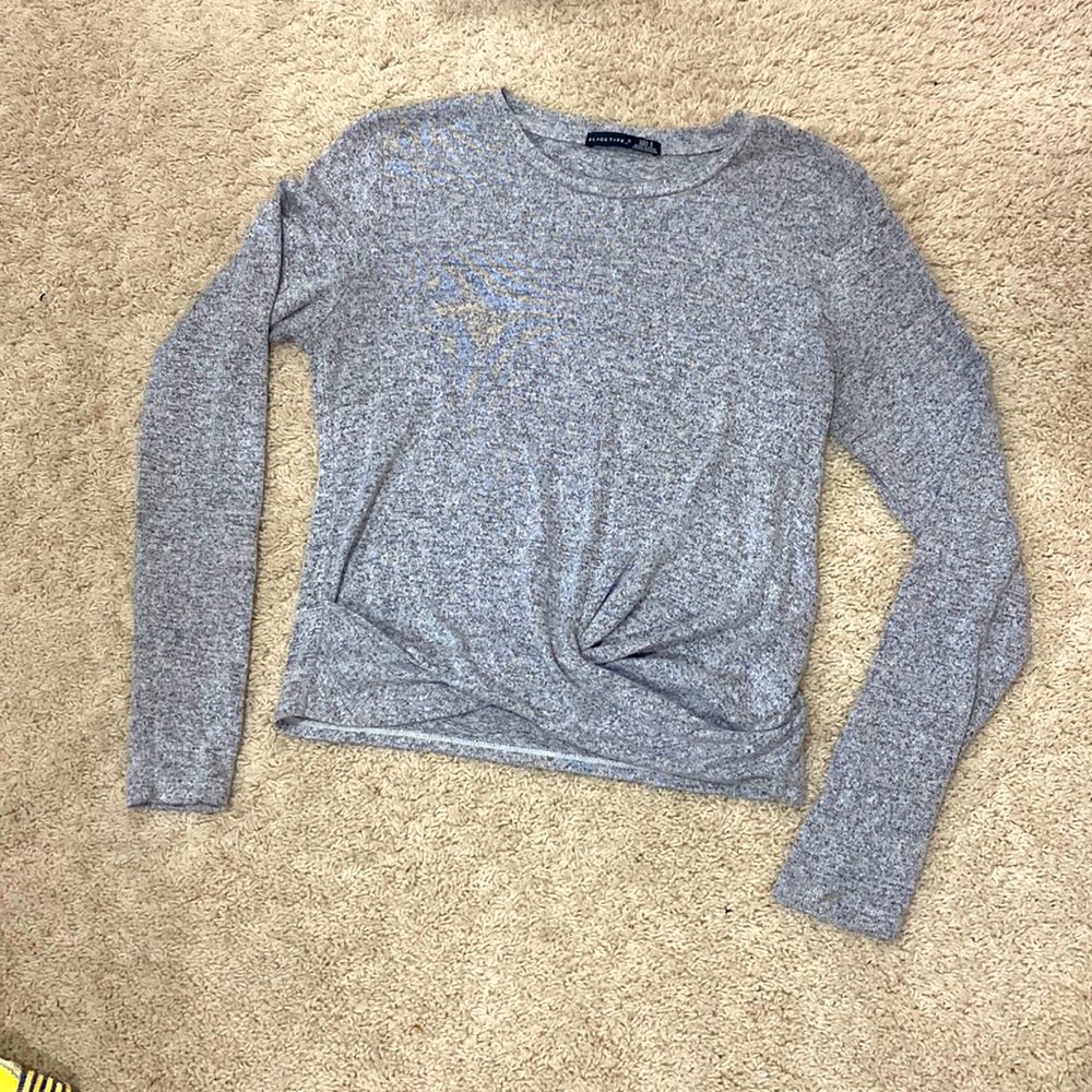 Black tape, heather, gray, long sleeve twist top